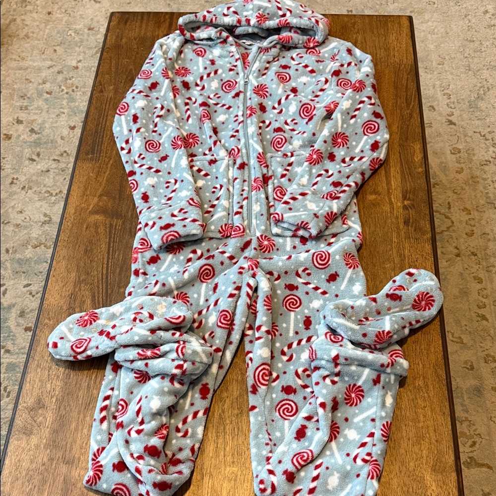 Women’s Festive Red and White Candy Cane Onesie